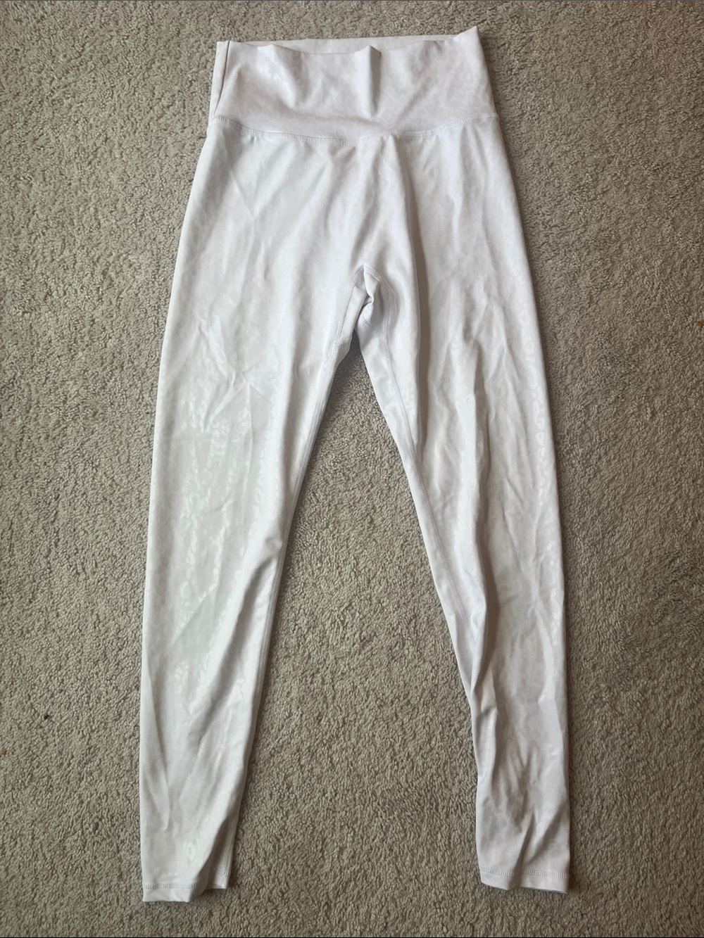 BuffBunny Collection White High-Waisted Leggings - subtle leopard print